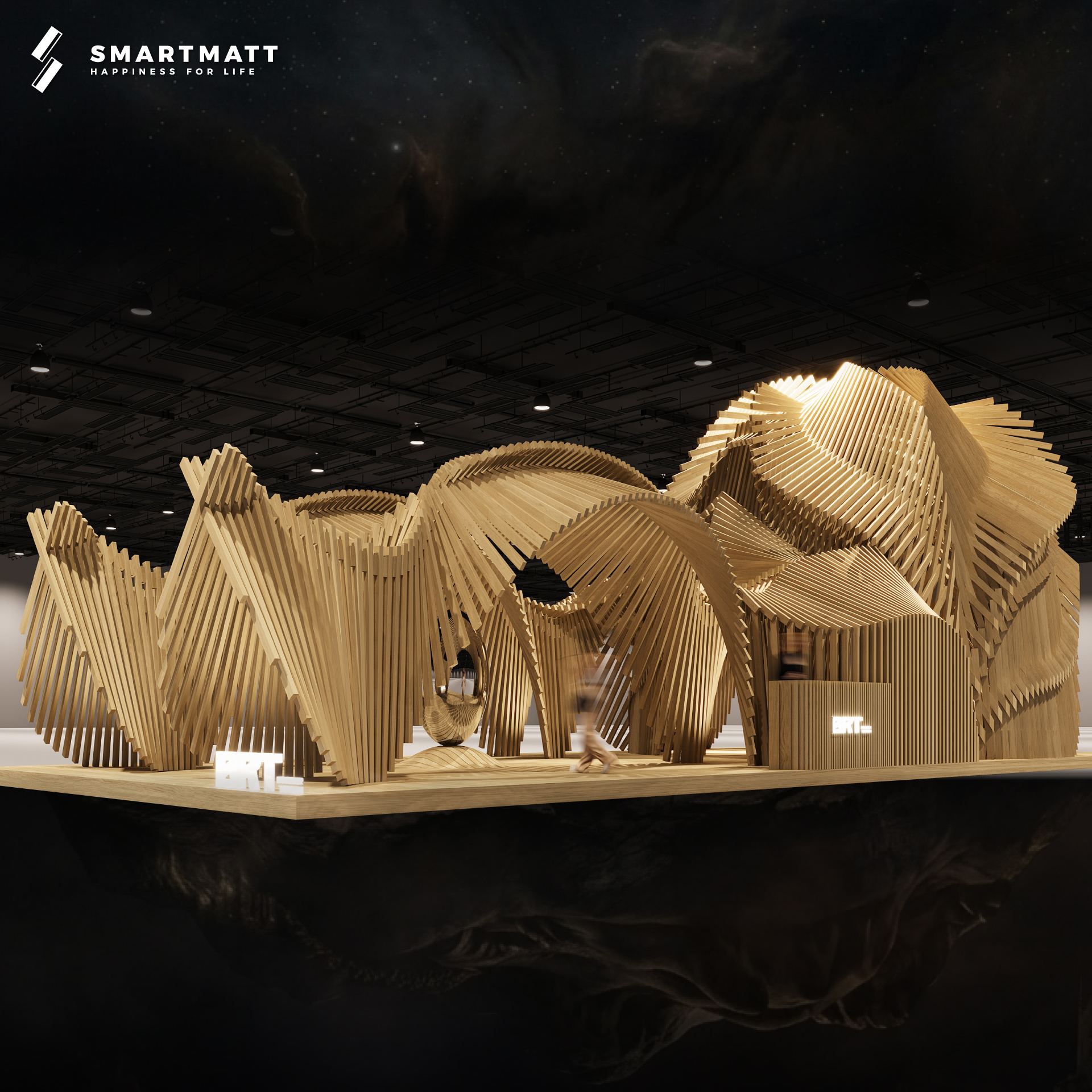 ปราณสถาน Pavilion มุมภายนอกเต็มรูปแบบ โครงสร้างไม้อ่อนช้อย งาน architect'26